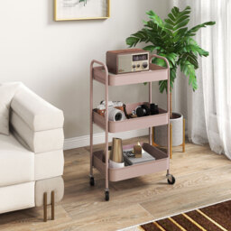 HOMCOM Three-Tier Steel Storage Trolley - Pink - Aosom UK - thumbnail 2