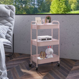 HOMCOM Three-Tier Steel Storage Trolley - Pink - Aosom UK - thumbnail 7
