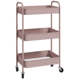 HOMCOM Three-Tier Steel Storage Trolley - Pink - Aosom UK - thumbnail 1
