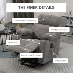 HOMCOM Electric Riser and Recliner Chair for Elderly, Power Lift Recliner Chair with Remote Control, Grey - thumbnail 7