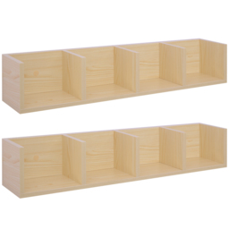 HOMCOM Wall Mount 84 CD / 56 DVD/Blu-ray/ Media Storage Rack 4 Cubes, Wooden Shelf Organiser Unit Bookcase Display, Set of 2, Natural Wood Finish