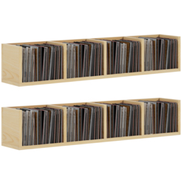 HOMCOM Wall Mount 84 CD / 56 DVD/Blu-ray/ Media Storage Rack 4 Cubes, Wooden Shelf Organiser Unit Bookcase Display, Set of 2, Natural Wood Finish - thumbnail 1