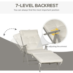 Outsunny Garden Sun Lounger: Foldable Reclining Chair with Pillow, Texteline Fabric, Adjustable Backrest, Cream White - Aosom UK - thumbnail 4