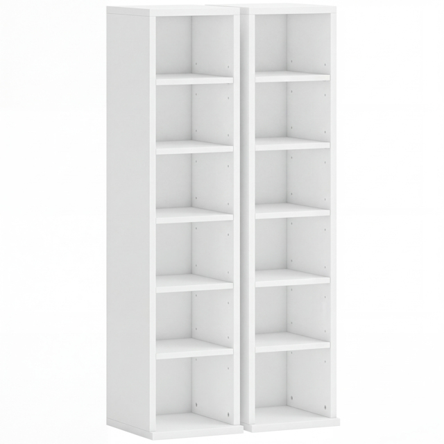 HOMCOM Set of 2 CD Media Display Shelf Unit Tower Rack with Adjustable Shelves, White - image 1