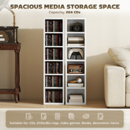 HOMCOM Set of 2 CD Media Display Shelf Unit Tower Rack with Adjustable Shelves, White - thumbnail 4