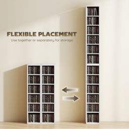 HOMCOM Set of 2 CD Media Display Shelf Unit Tower Rack with Adjustable Shelves, White - thumbnail 5
