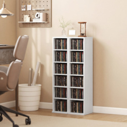 HOMCOM Set of 2 CD Media Display Shelf Unit Tower Rack with Adjustable Shelves, White - thumbnail 2