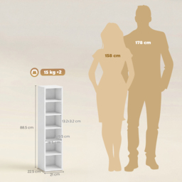 HOMCOM Set of 2 CD Media Display Shelf Unit Tower Rack with Adjustable Shelves, White - thumbnail 3