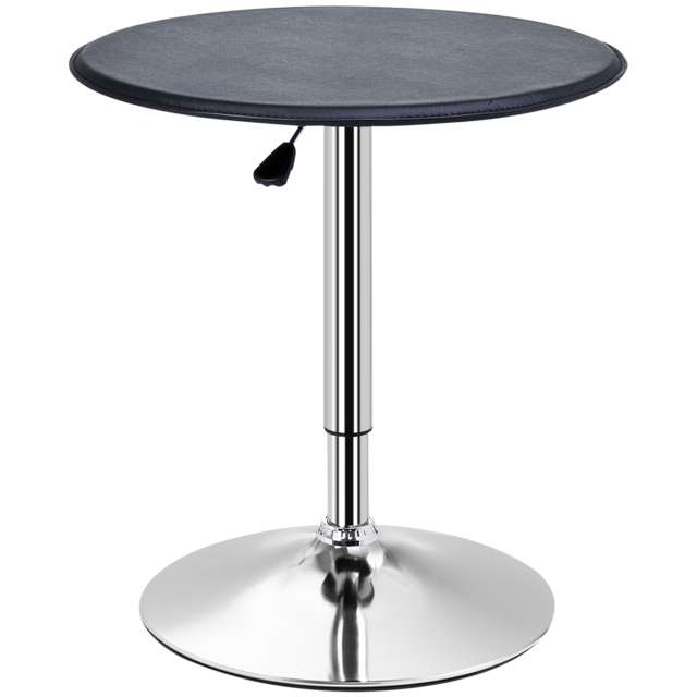 HOMCOM Adjustable Round Bistro Bar Table with PVC Leather Top Steel Base Home Kitchen Dining Desk Black - Aosom UK - image 1