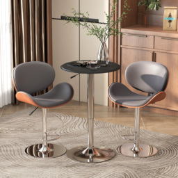 HOMCOM Adjustable Round Bistro Bar Table with PVC Leather Top Steel Base Home Kitchen Dining Desk Black - Aosom UK - thumbnail 7