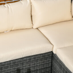 Outsunny 3Pcs Rattan Garden Furniture 4 Seater Outdoor Patio Corner Sofa Chair Set with Coffee Table Thick Cushions, Beige - thumbnail 8