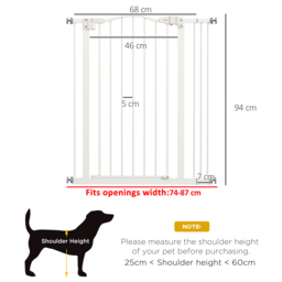 PawHut Adjustable Pet Portal: Metal Safety Gate with Folding Design, 74-87cm Width, Pristine White - Aosom UK - thumbnail 3