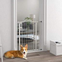 PawHut Adjustable Pet Portal: Metal Safety Gate with Folding Design, 74-87cm Width, Pristine White - Aosom UK - thumbnail 2