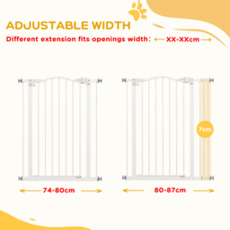 PawHut Adjustable Pet Portal: Metal Safety Gate with Folding Design, 74-87cm Width, Pristine White - Aosom UK - thumbnail 7