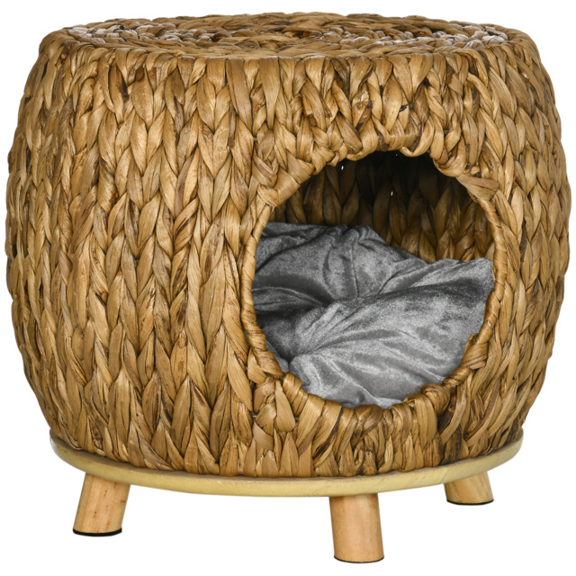 PawHut Rattan Retreat: Wicker Cat Abode with Plush Cushion, Washable, Indoor & Outdoor Bliss - Aosom UK - image 1