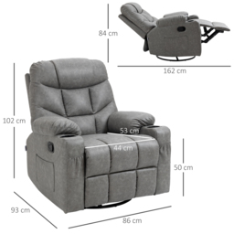 HOMCOM Manual Reclining Chair, Recliner Armchair with Faux Leather, Footrest, Cup Holders, 86x93x102cm, Grey - Aosom UK - thumbnail 3