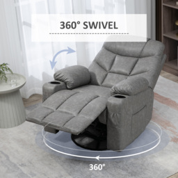 HOMCOM Manual Reclining Chair, Recliner Armchair with Faux Leather, Footrest, Cup Holders, 86x93x102cm, Grey - Aosom UK - thumbnail 5