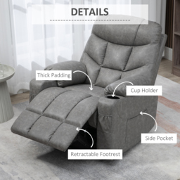 HOMCOM Manual Reclining Chair, Recliner Armchair with Faux Leather, Footrest, Cup Holders, 86x93x102cm, Grey - Aosom UK - thumbnail 6