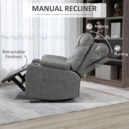 HOMCOM Manual Reclining Chair, Recliner Armchair with Faux Leather, Footrest, Cup Holders, 86x93x102cm, Grey - Aosom UK - thumbnail 4