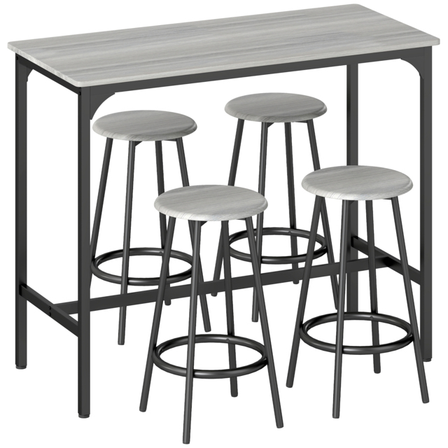 HOMCOM Five-Piece Industrial-Style Bar Table Set - Grey/Black - Aosom UK - image 1