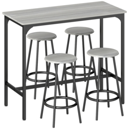 HOMCOM Five-Piece Industrial-Style Bar Table Set - Grey/Black - Aosom UK