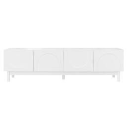 Elegant TV Cabinet with Curved Doors, Adjustable Shelves and Solid Wood Legs, TV Stand for Living Rooms, 169L x 34W x 45.5H cm, White - Aosom UK - thumbnail 2