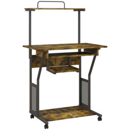 HOMCOM Mobile Computer Desk w/ Keyboard Tray, Rolling Study Table w/ Storage Shelves & Wheels, Writing Desk for Home Office, Rustic Brown - Aosom UK