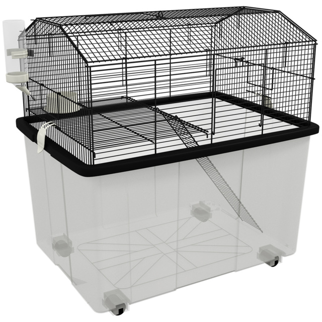 PawHut Two-Tier Gerbil Cage, Hamster Cage for Dwarf Hamster, Syrian Hamster w/ Wheels, Deep Bottom, Food Dish, Water Bottle - image 1