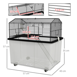 PawHut Two-Tier Gerbil Cage, Hamster Cage for Dwarf Hamster, Syrian Hamster w/ Wheels, Deep Bottom, Food Dish, Water Bottle - thumbnail 3