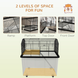 PawHut Two-Tier Gerbil Cage, Hamster Cage for Dwarf Hamster, Syrian Hamster w/ Wheels, Deep Bottom, Food Dish, Water Bottle - thumbnail 4