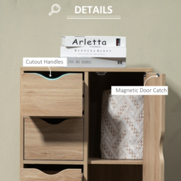HOMCOM Bathroom Cabinet, Freestanding Storage Cabinet with 4 Drawers, Door Cupboard for Living Room, Kitchen, Bedroom, Natural - thumbnail 6