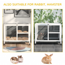 PawHut Wooden Rabbit Hutch Guinea Pigs House Bunny Small Animal Cage w/ Pull-out Tray Openable Roof Wheels 91.5 x 53.3 x 73 cm - Aosom UK - thumbnail 7
