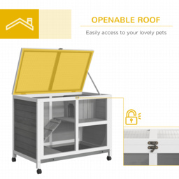 PawHut Wooden Rabbit Hutch Guinea Pigs House Bunny Small Animal Cage w/ Pull-out Tray Openable Roof Wheels 91.5 x 53.3 x 73 cm - Aosom UK - thumbnail 5