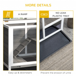 PawHut Wooden Rabbit Hutch Guinea Pigs House Bunny Small Animal Cage w/ Pull-out Tray Openable Roof Wheels 91.5 x 53.3 x 73 cm - Aosom UK - thumbnail 8