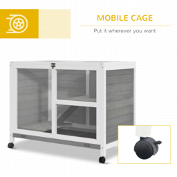 PawHut Wooden Rabbit Hutch Guinea Pigs House Bunny Small Animal Cage w/ Pull-out Tray Openable Roof Wheels 91.5 x 53.3 x 73 cm - Aosom UK - thumbnail 6