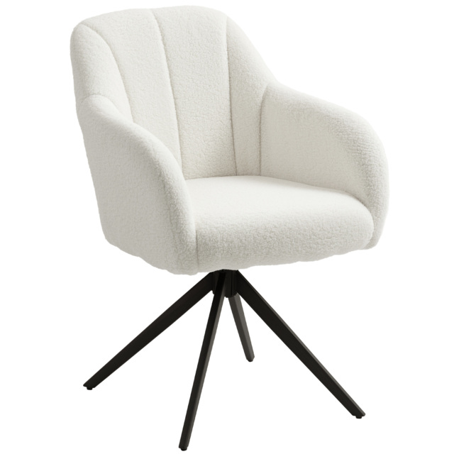 HOMCOM 360° Swivel Accent Chair, Teddy Fleece Fabric Armchair, Upholstered Tufted Vanity Chair with Steel Legs for Living Room, Bedroom, Home Office, White - image 1