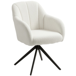 HOMCOM 360° Swivel Accent Chair, Teddy Fleece Fabric Armchair, Upholstered Tufted Vanity Chair with Steel Legs for Living Room, Bedroom, Home Office, White - thumbnail 1