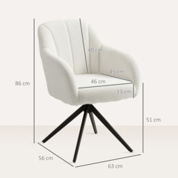 HOMCOM 360° Swivel Accent Chair, Teddy Fleece Fabric Armchair, Upholstered Tufted Vanity Chair with Steel Legs for Living Room, Bedroom, Home Office, White - thumbnail 3