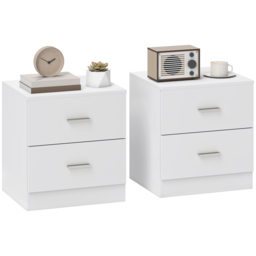 HOMCOM Set of 2 Modern Nightstands, Bedside Tables with 2 Storage Drawers, Accent End Table for Bedroom and Living Room, White