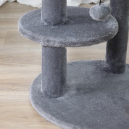 PawHut Deluxe Cat Tree with 3-Tier, Scratching Posts, Play Ball, and Plush Toy for Climbing and Relaxing, Grey - Aosom UK - thumbnail 9