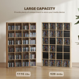 HOMCOM CD Storage Unit with Adjustable Shelves, 89 x 130.5 cm, Natural Wood Finish - Aosom UK - thumbnail 4