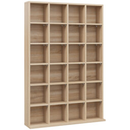 HOMCOM CD Storage Unit with Adjustable Shelves, 89 x 130.5 cm, Natural Wood Finish - Aosom UK