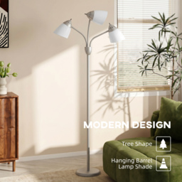 HOMCOM Arc Tree Floor Lamp with 3 Adjustable Rotating Lights, Industrial Standing Lamp with Steel Frame, Silver Tone - thumbnail 5