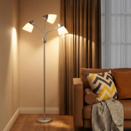 HOMCOM Arc Tree Floor Lamp with 3 Adjustable Rotating Lights, Industrial Standing Lamp with Steel Frame, Silver Tone - thumbnail 2