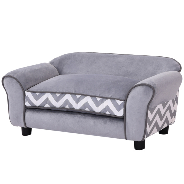 PawHut Dog Bed Sofa Velvet-Feel Pet Sofa Bed with Foam Cushion, Removable and Washable, for Medium Small Dogs, Grey - Aosom UK - image 1