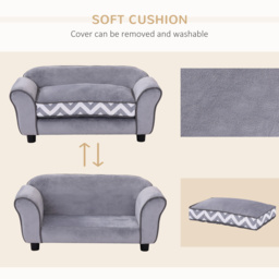 PawHut Dog Bed Sofa Velvet-Feel Pet Sofa Bed with Foam Cushion, Removable and Washable, for Medium Small Dogs, Grey - Aosom UK - thumbnail 5