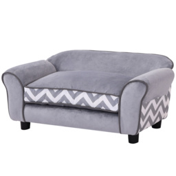 PawHut Dog Bed Sofa Velvet-Feel Pet Sofa Bed with Foam Cushion, Removable and Washable, for Medium Small Dogs, Grey - Aosom UK - thumbnail 1