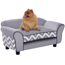 PawHut Dog Bed Sofa Velvet-Feel Pet Sofa Bed with Foam Cushion, Removable and Washable, for Medium Small Dogs, Grey - Aosom UK