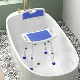 HOMCOM Shower Stool with Backrest, Height Adjustable Shower Chair with Anti-slip Foot Pads, Shower Head Holder, Blue - Aosom UK - thumbnail 9
