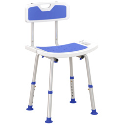 HOMCOM Shower Stool with Backrest, Height Adjustable Shower Chair with Anti-slip Foot Pads, Shower Head Holder, Blue - Aosom UK - thumbnail 1